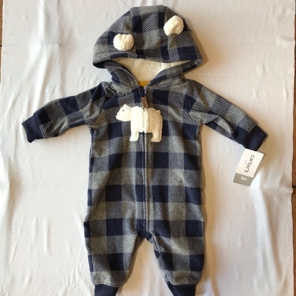 Carter's Baby Boy Plaid Zipper Hooded Snow Suit-Size 3 Months NWT - Picture 1 of 6